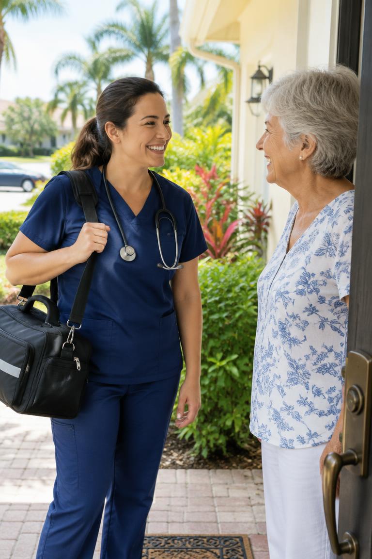 A Common Health provider arriving for a home visit